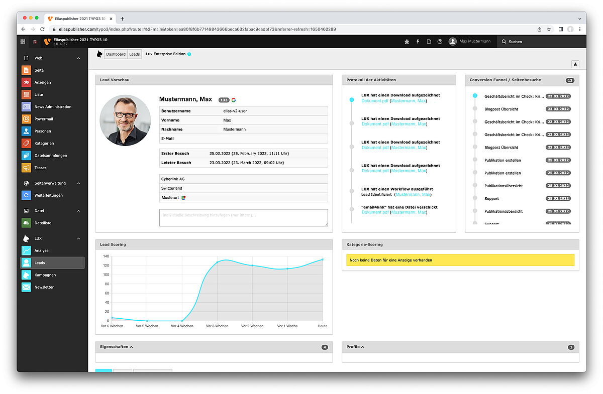 Beispielseite aus LUX Automatisierungssoftware