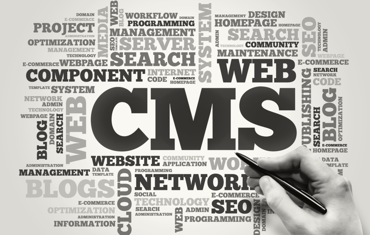 Ein Wort Wimmelbild zum Thema CMS System